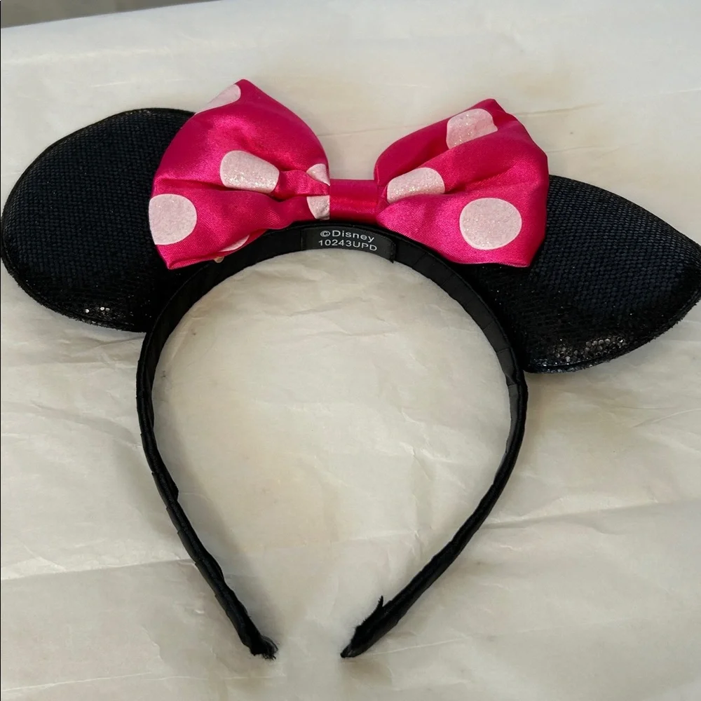 Disney Minnie Mouse Headbands (2) with Pink Polka Dot Bow. - Picture 2 of 7